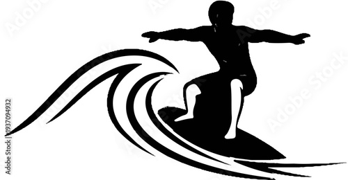 Silhouette of a surfer riding a wave