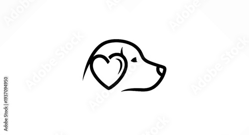 Simple black outline of a dog's head with a heart inside its ear