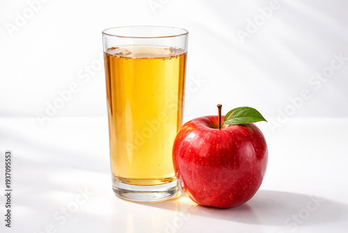 Crisp Red Apple and Clear Glass of Fruit Juice