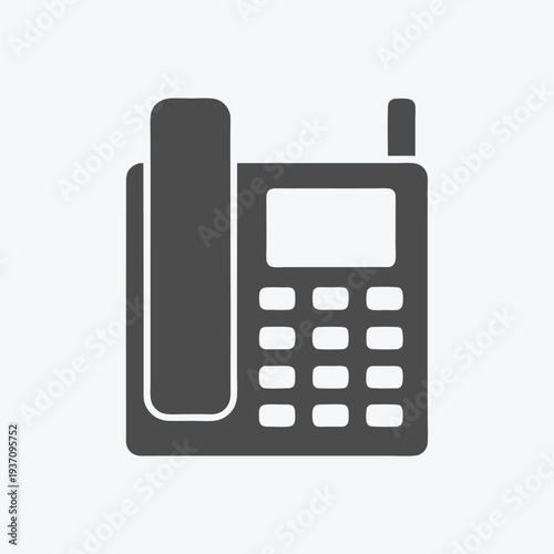 Isolated solid black calculator has a screen and many square buttons visible