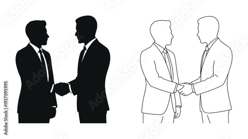 Two businessmen shaking hands, symbolizing successful partnership, agreement, and professional collaboration.