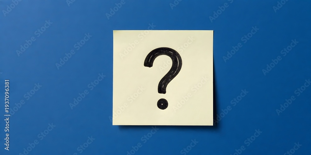 Fototapeta premium Question mark on sticky note represents uncertainty, ignorance, or a need for information