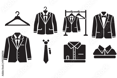 Men's Formal Wear and Suit Icons: Flat Vector Silhouettes for Fashion, Tailoring, and Apparel