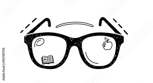 Stylish Eyeglasses with Reading and Apple Icon.