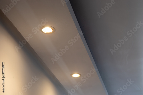 Cuadro en lienzo Detail of recessed ceiling lighting with LED spotlights lit in a residential interior