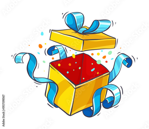 Gift box for holiday presents. Empty pack for Christmas or Birthday present with pink ribbon. Object cutout. Vector Illustration Isolated.