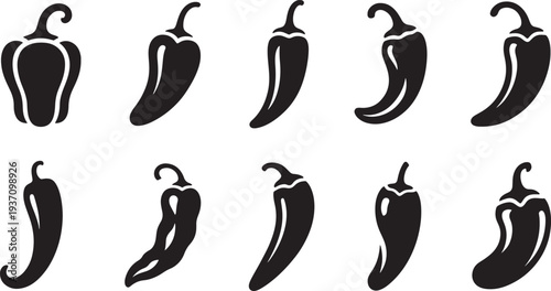 Ten black pepper with different shapes and orientations outline