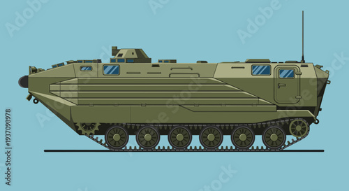 Military Tank Vehicle Illustration Side View.