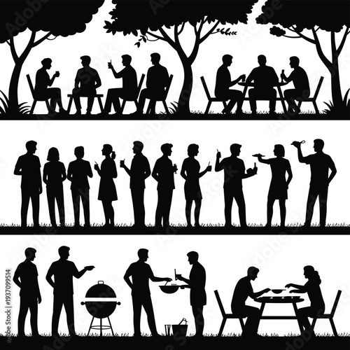 People silhouette illustration of a group having a picnic in the park