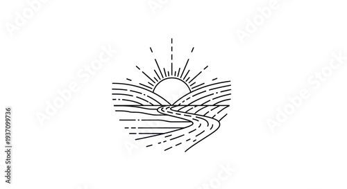 Sunrise over rolling hills and river