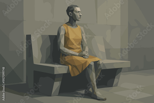 Abstract woman sitting in a polygon style on a minimalist background