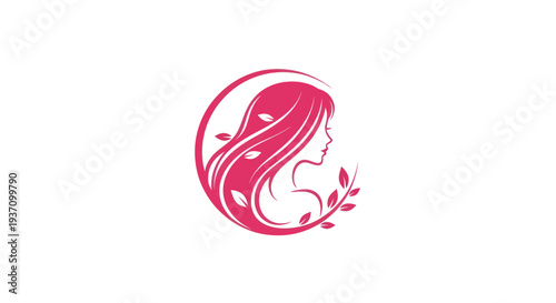 Womans profile with hair and floral elements