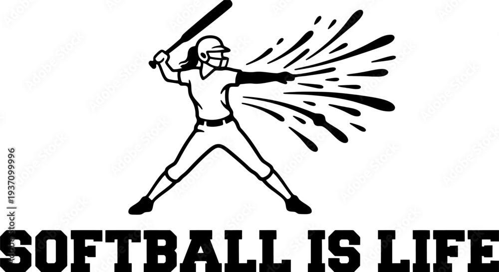 Fototapeta premium Softball is life text with woman batter and impact burst