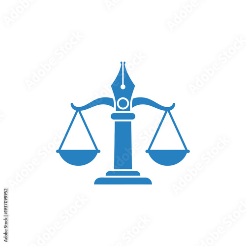 Scales of justice with fountain pen nib symbolizing law and fairness
