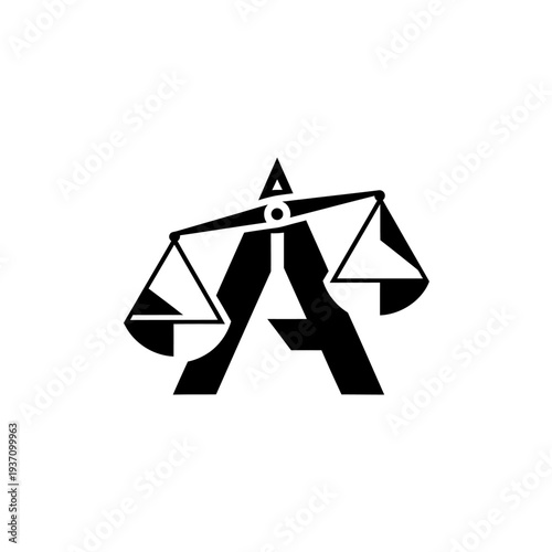 Scales of justice symbol illustration black and white on white background