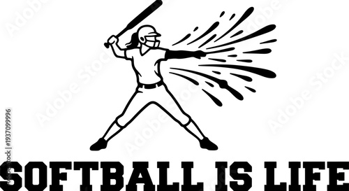 Softball is life text with woman batter and impact burst