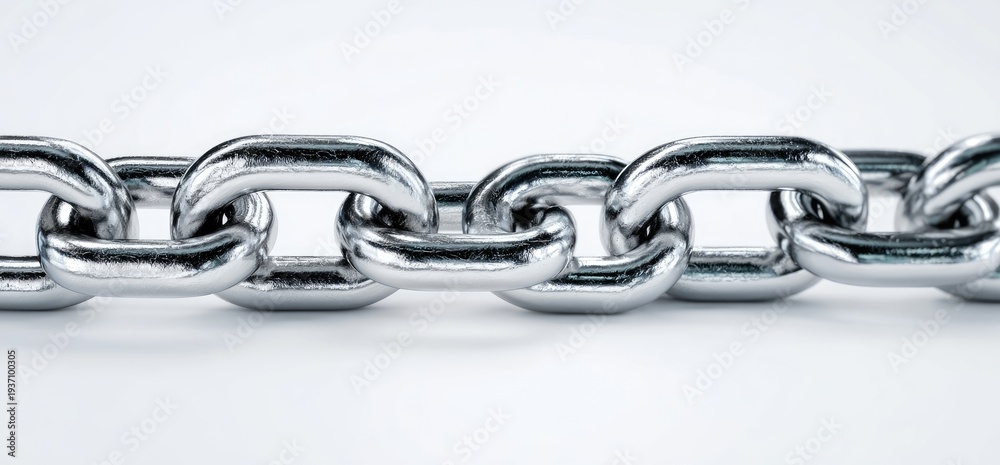 Obraz premium Close-up of shiny silver chain links against a clean white background