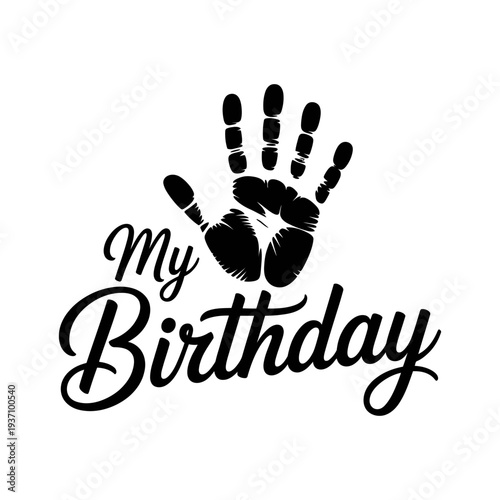 A black handprint icon with my birthday text in cursive font
