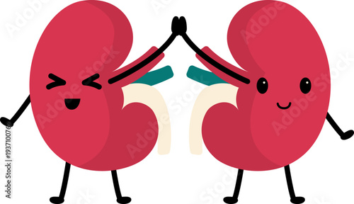 World kidney day illustration. Earth, kidney, heart cute character for kidney day awarness. Vector isolated