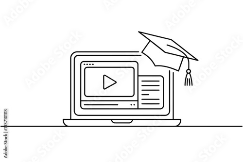 Online learning concept a laptop with a graduation cap on top