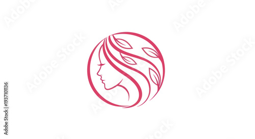 Womans profile with leaf hair design