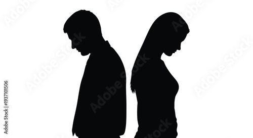 A couple facing away from each other depicting separation and sadness silhouette