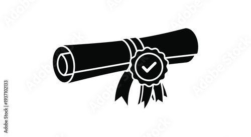 A rolled diploma with a seal and ribbon displayed as a silhouette