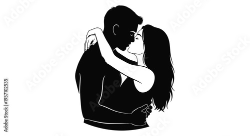 A silhouetted couple embraces in a tender kiss displaying affection and intimacy high quality professional detailed