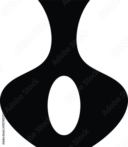 Black Abstract Silhouette Of A Stylized Vase With Oval Cutout On White vector illustration