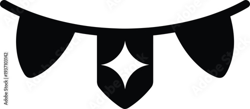 Black Silhouette of a Bunting Flag with Star on White Background vector illustration