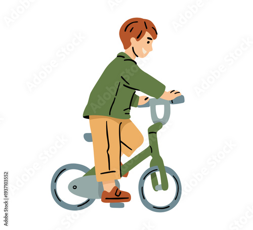 Little boy riding a bicycle outside