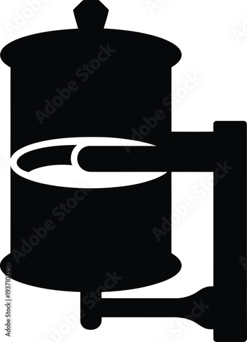 Black silhouette of a French press coffee maker on white background caffeine beverage