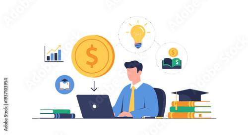 Financial Growth through Education and Knowledge Acquisition. E-Learning Investment Concept.