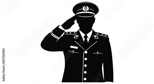 Silhouette of a military officer in uniform giving a salute a symbol of respect high quality
