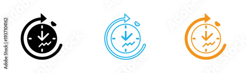 Stopwatch icons in black blue and orange