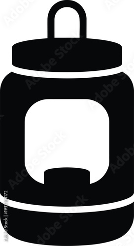 Black silhouette of a jar with a handle and a window on white background container bottle