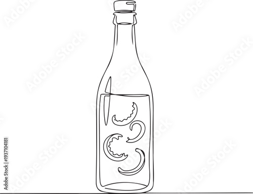 Infused water bottle continuous one line drawing minimalist outline illustration citrus fruit detox drink in one line art style with editable stroke vector.