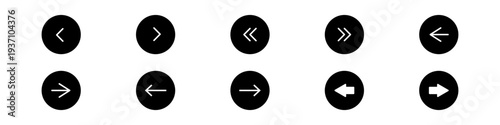 Collection of ten solid black circular arrow icons for digital interfaces