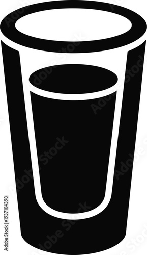 Black Silhouette of a Shot Glass Filled with Liquid on White Background isolated