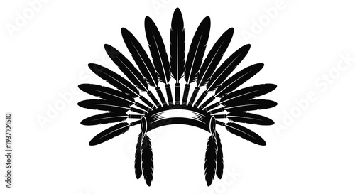 A striking black silhouette of a traditional native american feathered war bonnet headdress high quality professional