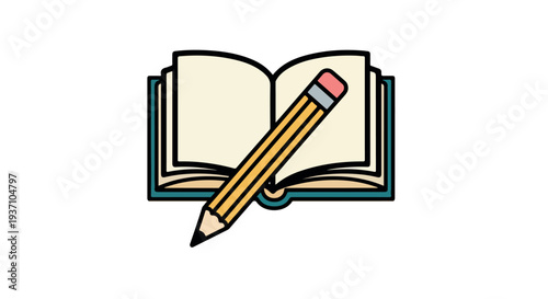 Educational vector illustration of open book and pencil, suitable for learning materials, school campaigns, literacy content, and academic education themes.