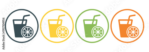 Fresh fruit orange juice icon, glass with orange, lemon, or lime slice, vector illustration