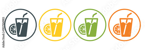 Fresh fruit orange juice icon, glass with orange, lemon, or lime slice, vector illustration