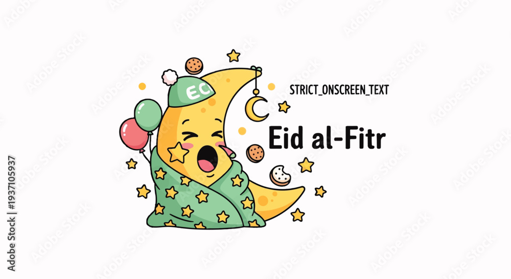 Naklejka premium Eid Mubarak Moon Character Celebrating Idul Fitri with Festivities