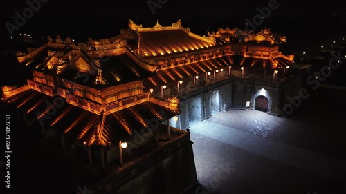 Imperial city of hue with its illuminated architecture at night, a unesco world heritage site in vietnam