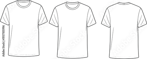Three White T- Shirts Displayed from Front and Back Views t-shirt clothing apparel