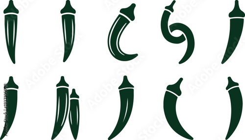 Various Green and White Curved Horns and Tusk on White Background tusks