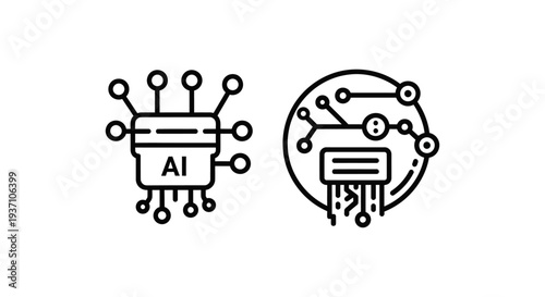 Quantum computing AI and machine learning icons, representing advanced artificial intelligence and future technology