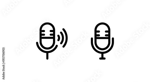 Voice input and typing icons: microphone with sound waves for voice typing and a simple microphone icon for voice input, representing speech recognition and voice command technology.