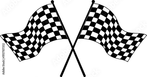 vector black and white crossed racing flags illustration. checkered wavy rally flags isolated on white background

